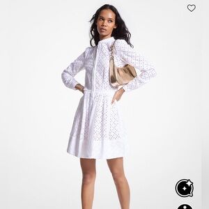 Michael Kors White Long Sleeve Cotton Eyelet Dress